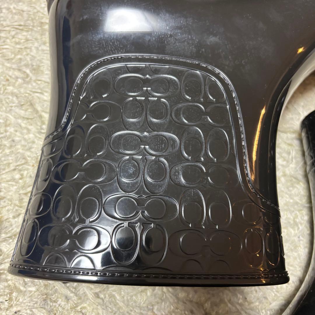 美品　コーチ　レディースレインブーツ　シグネチャー　黒