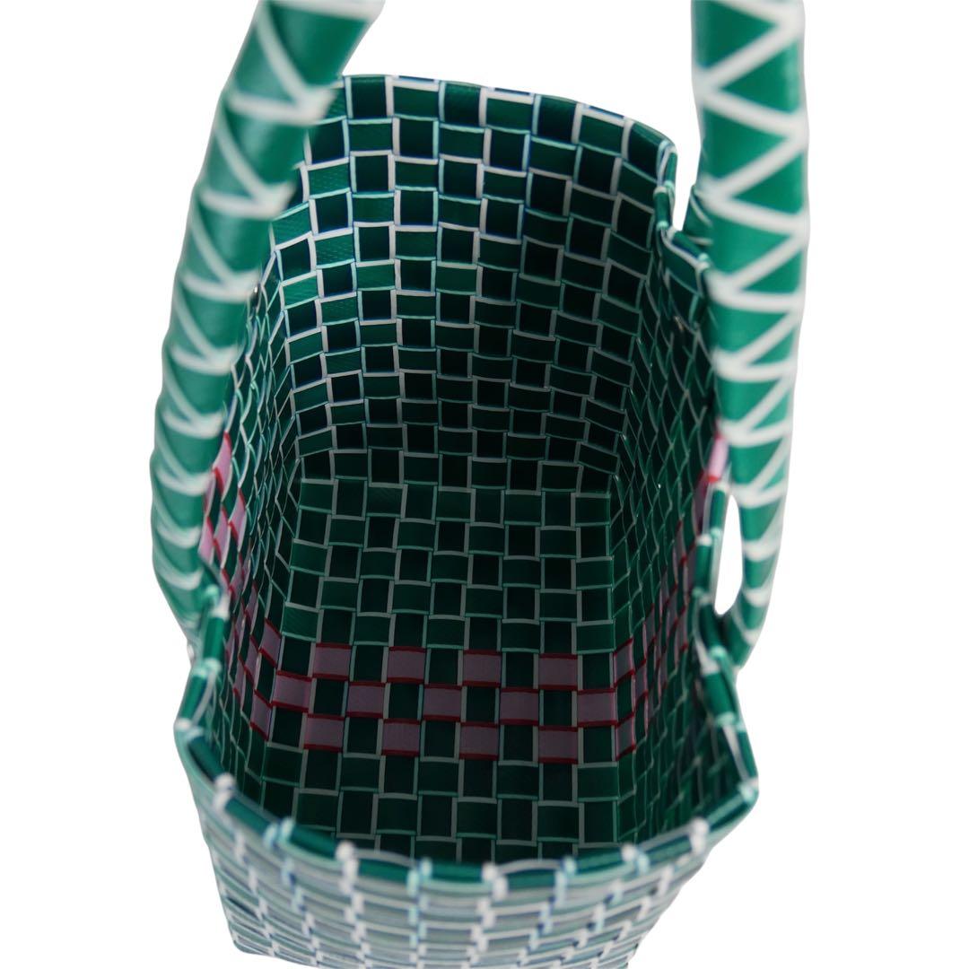 未使用級 マルニ マーケット フラワーカフェ マイクロ かごバッグ グリーン