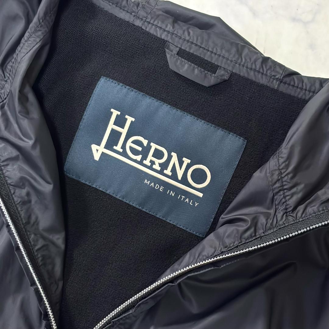美品 ヘルノ ハイブリッドナイロンジャケット ニット切替 紺 46 tt1