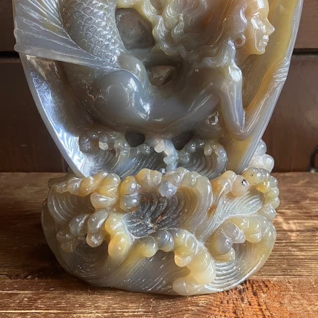希少 天然石 彫刻 マーメイド 人魚 骨董 ヴィンテージ 作家 工芸品 風水