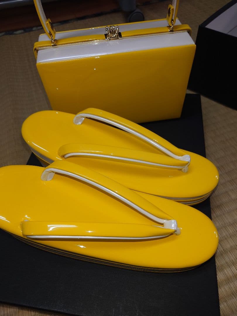 イエロー和装用バッグと厚底草履セット　値下げ　振袖　未使用