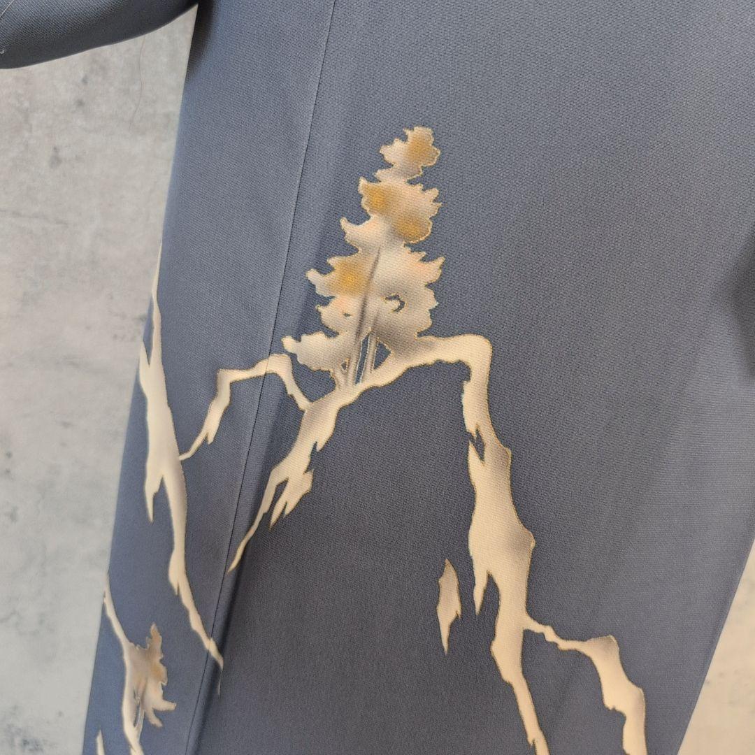 訪問着　フルセット　着物　正絹　落款　山　Sサイズ　青　金彩　しつけ糸　F9
