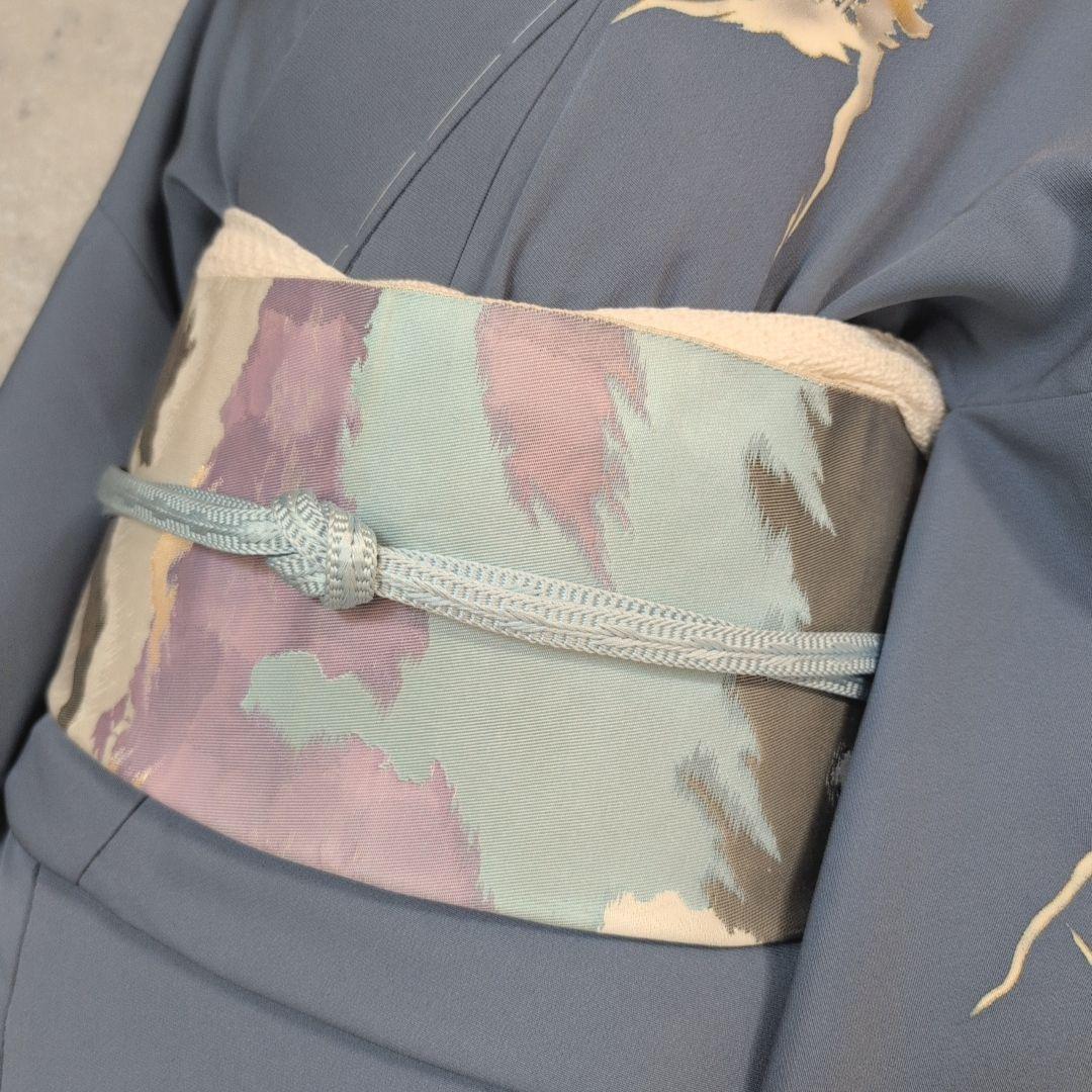 訪問着　フルセット　着物　正絹　落款　山　Sサイズ　青　金彩　しつけ糸　F9