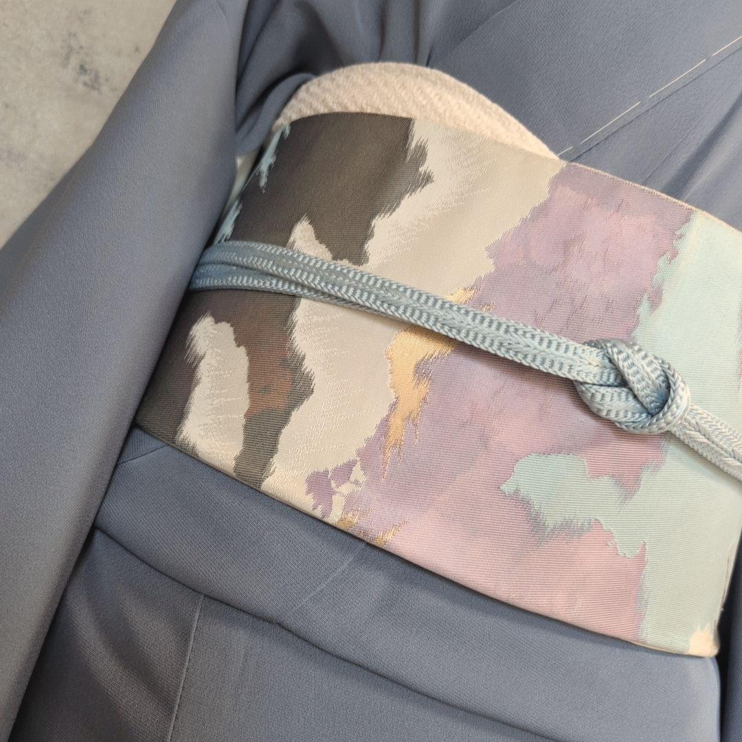 訪問着　フルセット　着物　正絹　落款　山　Sサイズ　青　金彩　しつけ糸　F9