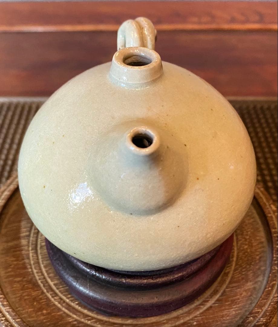 緑青磁　水滴・一輪挿し　鑑賞台付 沈船品 ヴィンテージ　レア 中国　台湾茶器