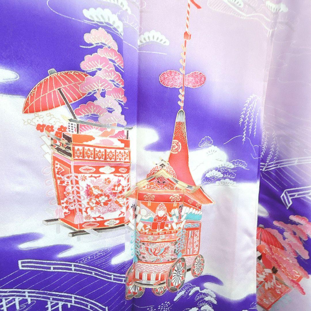 セット　七五三　7歳女の子　長着＆作り帯＆袖なし長襦袢＆小物　ラベンダー×紫葵祭