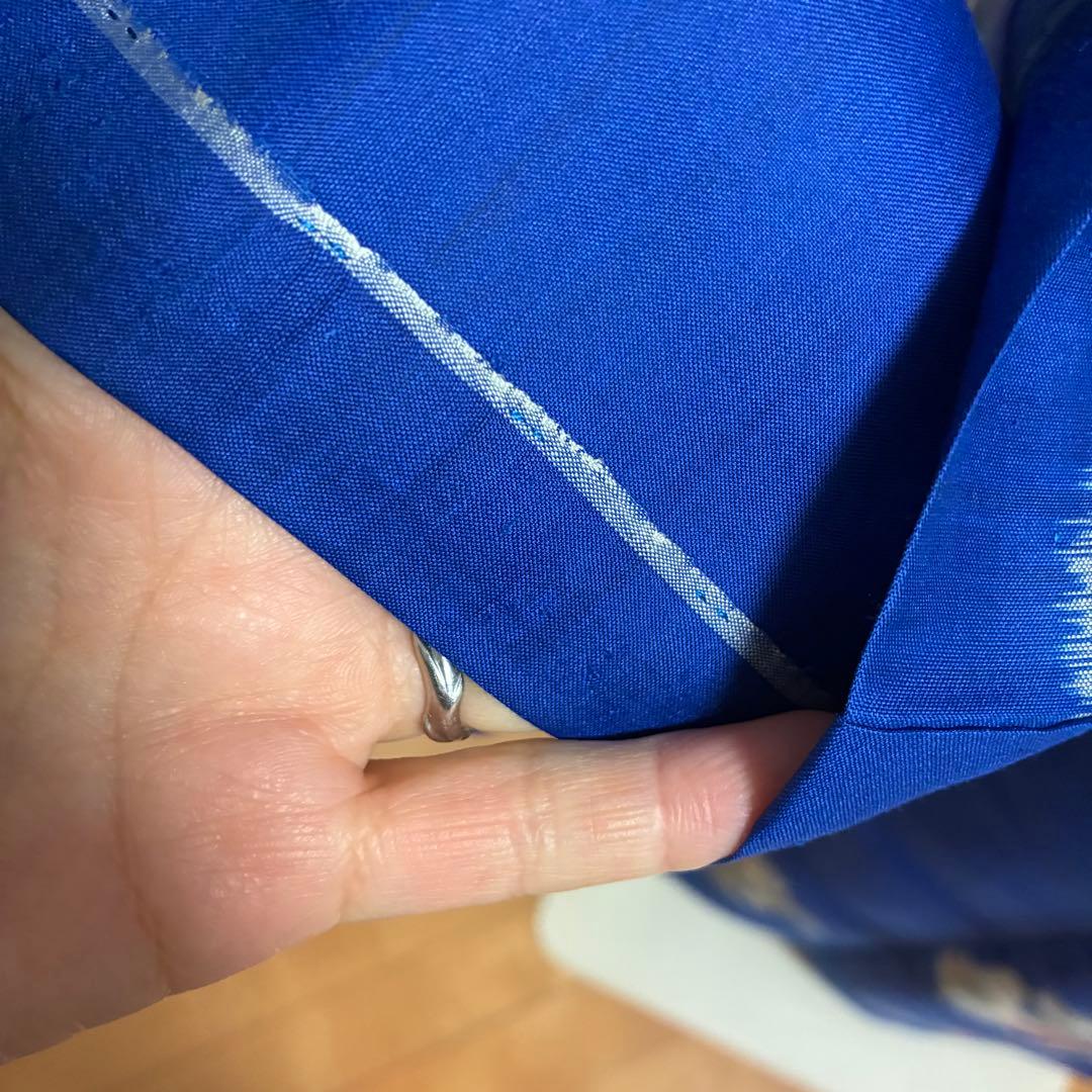 【極美品】【銘仙】【単衣】身丈157 ロイヤルブルー 幾何学丸紋 トールサイズ