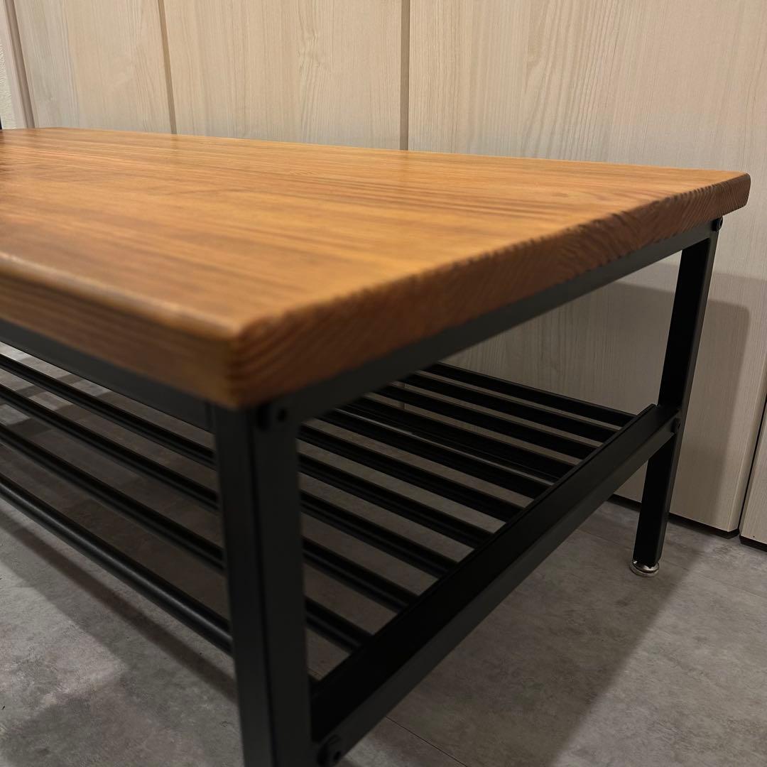 無垢材 センターテーブル 一枚板 棚付き インダストリアル ローテーブル