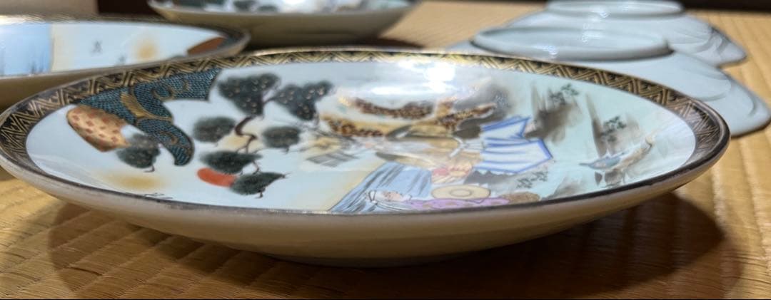 九谷焼 平皿 大鉢 大皿（骨董品・古美術）　日本昔話　5枚セット　共箱　送料無料