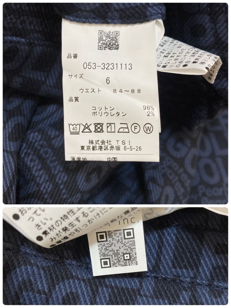 新品 パーリーゲイツ コットンストレッチカルゼ表ピーチパンツ(6)サイズLL/紺