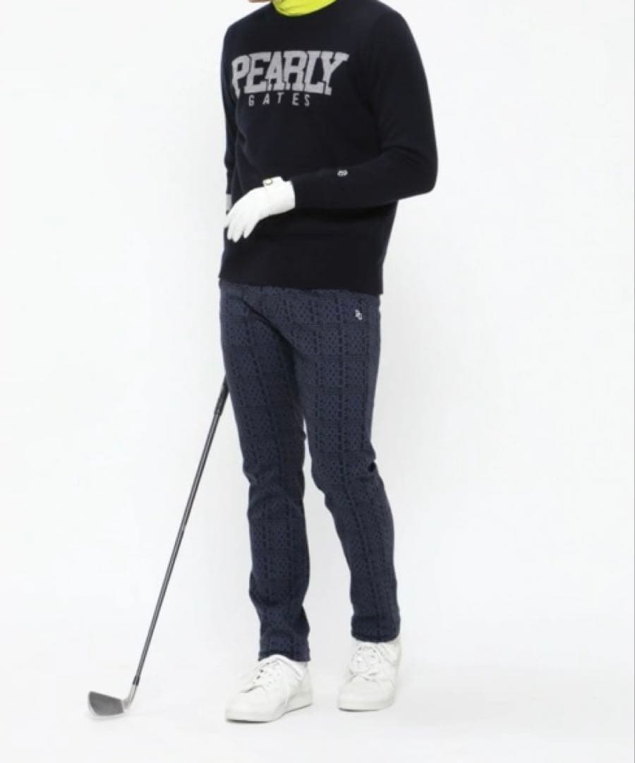 新品 パーリーゲイツ コットンストレッチカルゼ表ピーチパンツ(6)サイズLL/紺