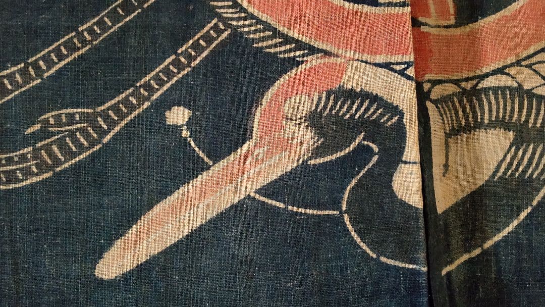 古布 万祝 まいわい アンティーク 筒がき 骨董 鶴 亀 襤褸 型染 大漁 希少