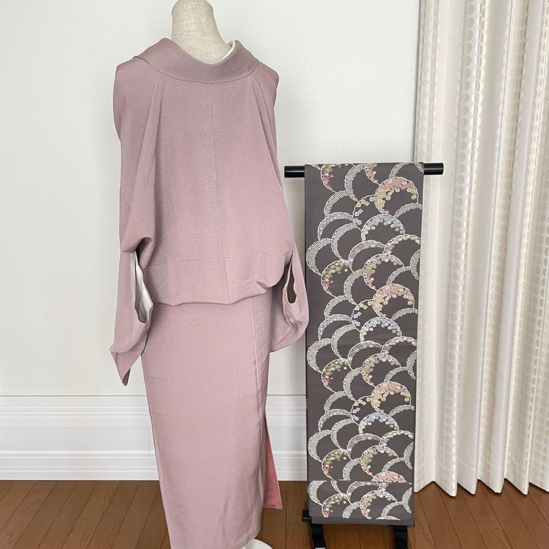 ねここねこねこ様リクエストしつけ付き 万筋江戸小紋正絹着物帯セットと唐織袋帯