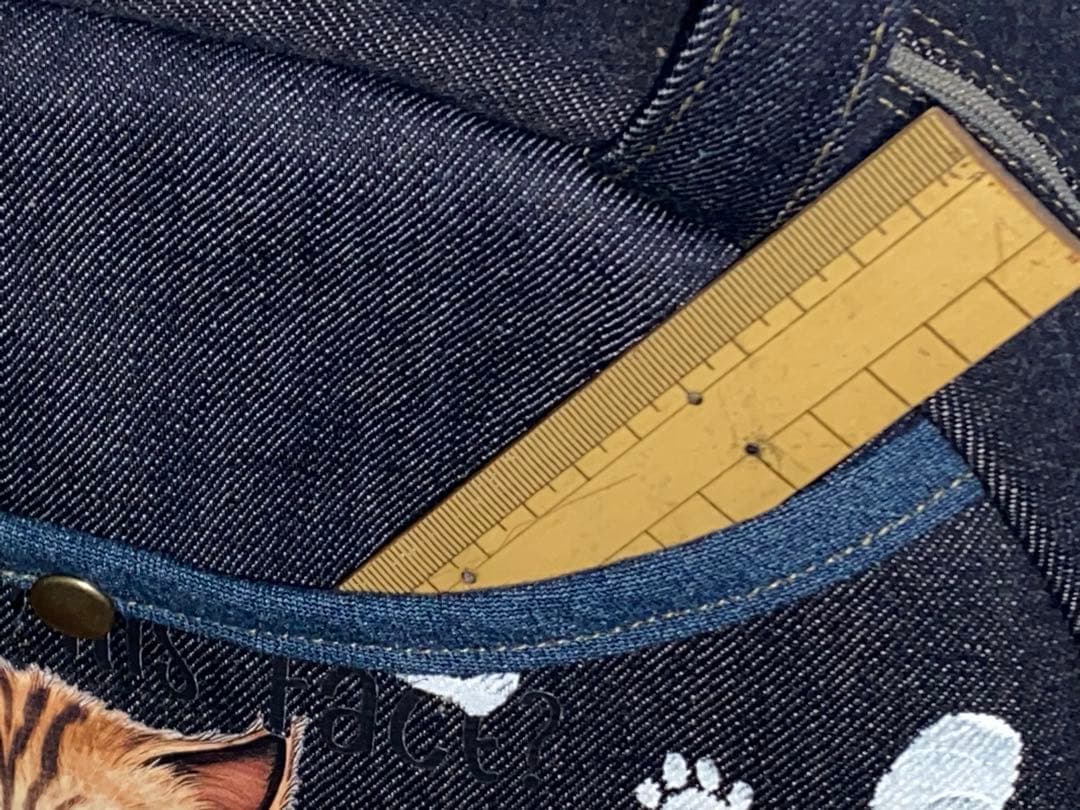 歳末セール☆岡山デニム☆トラ猫☆ステンシル☆扇型☆4wayボストンバッグ