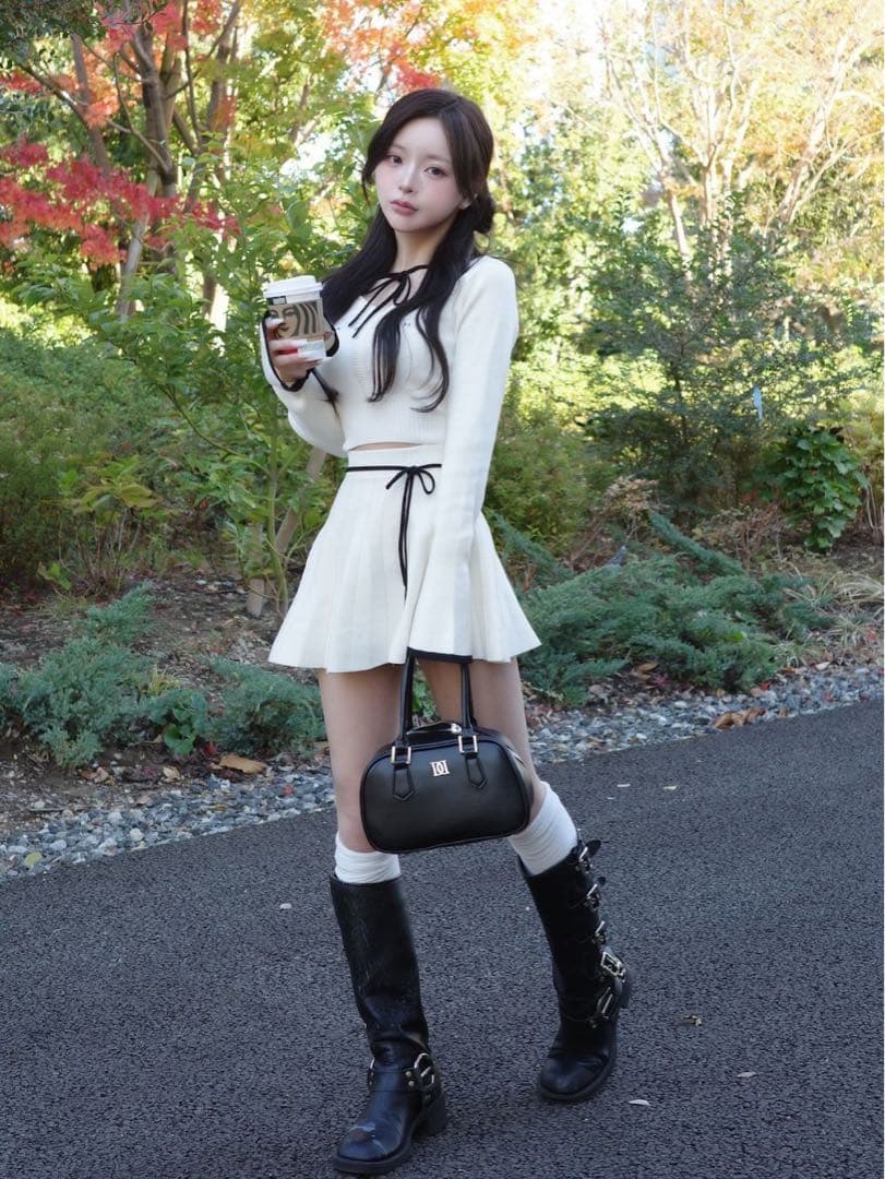 新品タグ ダーリッチ ウエストオープンリボンデザインニットミニワンピース フリー