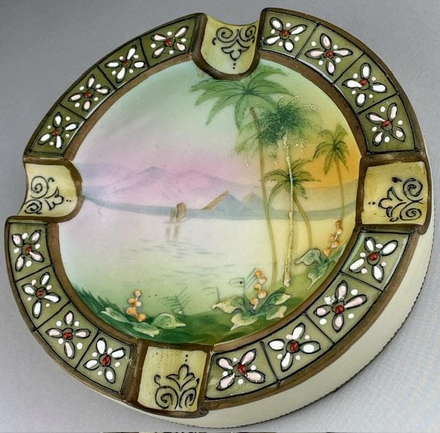 【美品・希少】オールドノリタケ 盛り上げ風景紋灰皿 盛上げ アールヌーボー