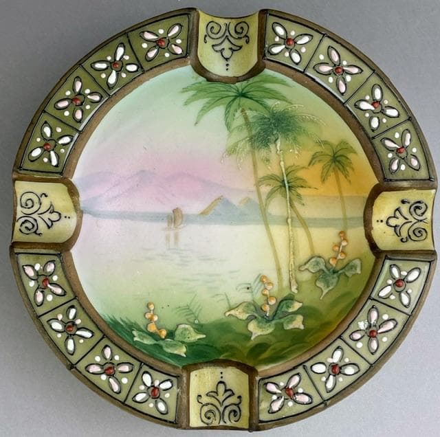 【美品・希少】オールドノリタケ 盛り上げ風景紋灰皿 盛上げ アールヌーボー