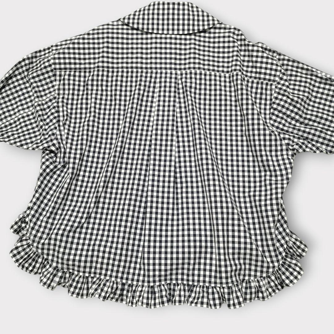 美品 コムデギャルソンガール ラウンドカラー フリル ギンガムチェックブラウス