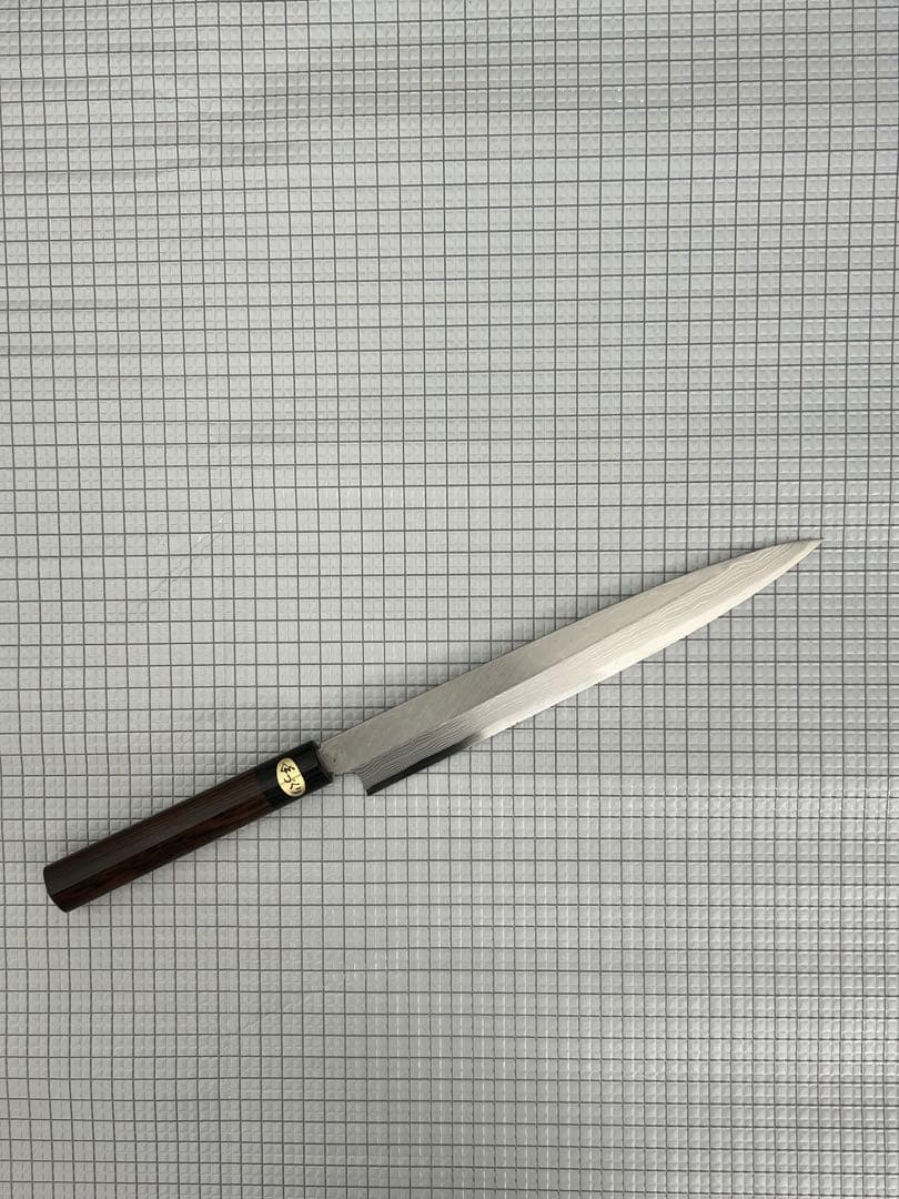 包丁 柳刃包丁 ダマスカス 安来鋼白紙２号 240mm 紫檀シノギ柄 刺身包丁①
