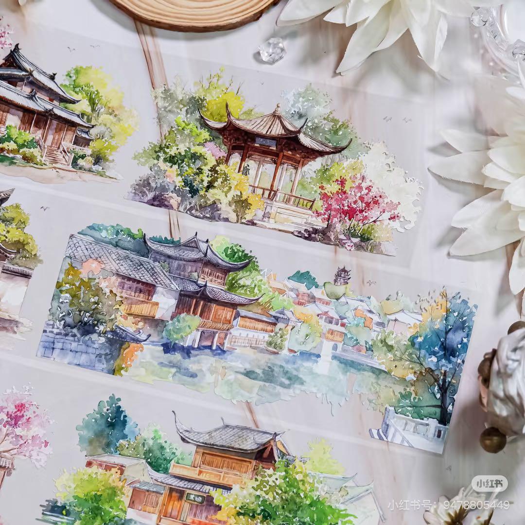 【8477】海外　マステ　5m巻売り　PETマスキングテープ　あずまや