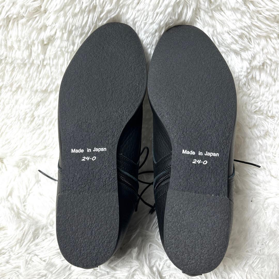 【新品ダグ付き】EN あしながおじさん レザーショートブーツ 24cm ブラック