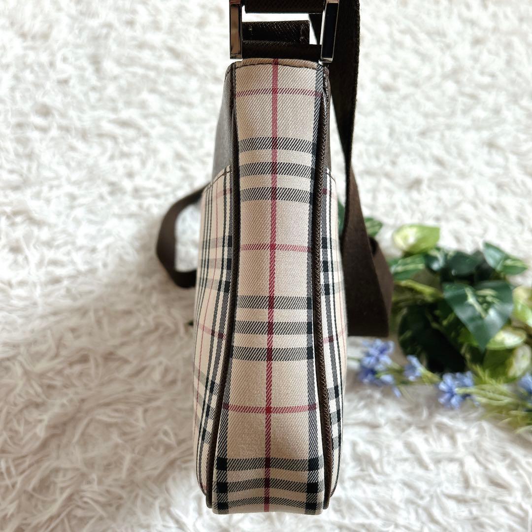 美品⁂バーバリー⁂ショルダーバッグ　キャンバスレザー　ノバチェック　ブラウン