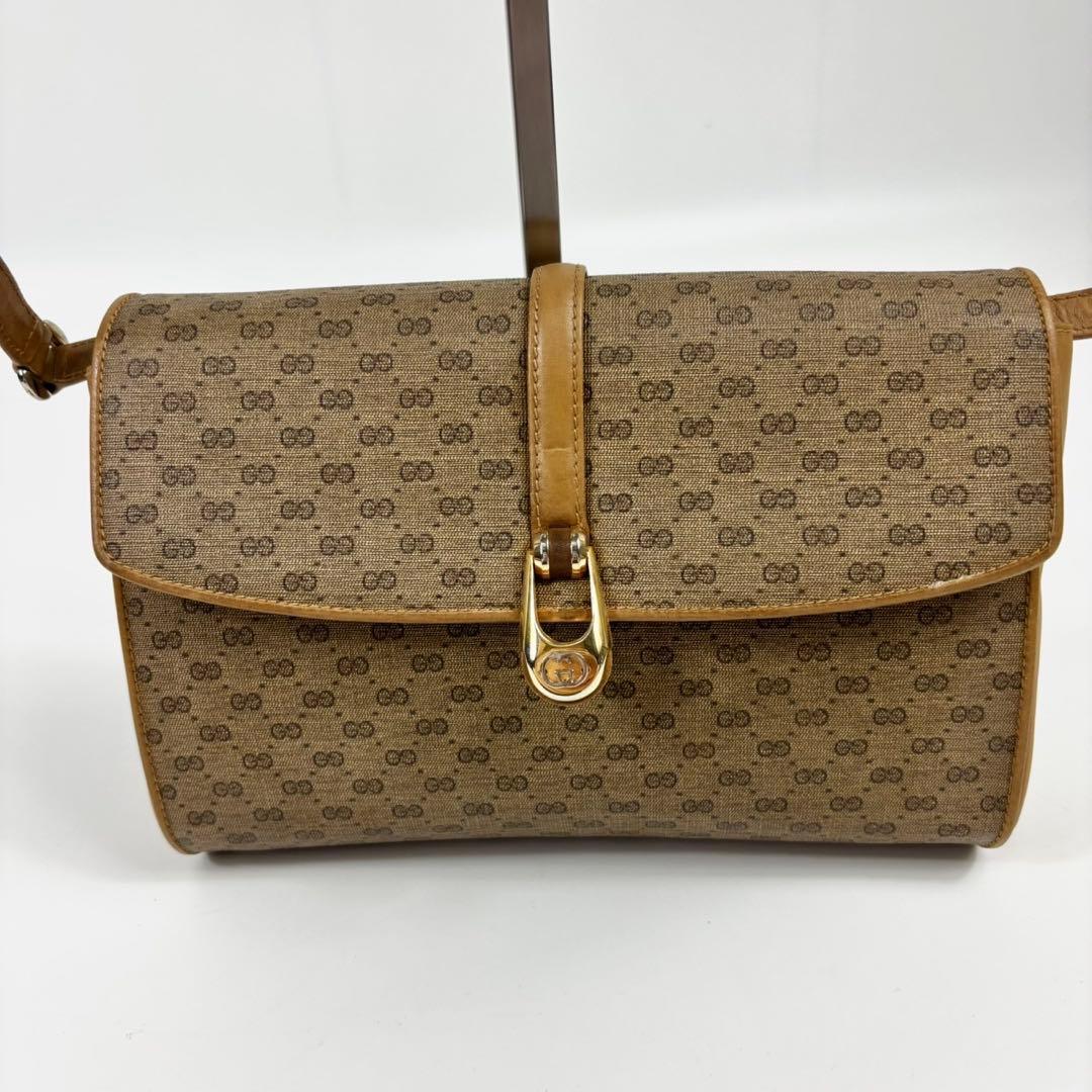 廃盤✨オールドGUCCI マイクロＧＧ　ゴールド ショルダー PVC ブラウン