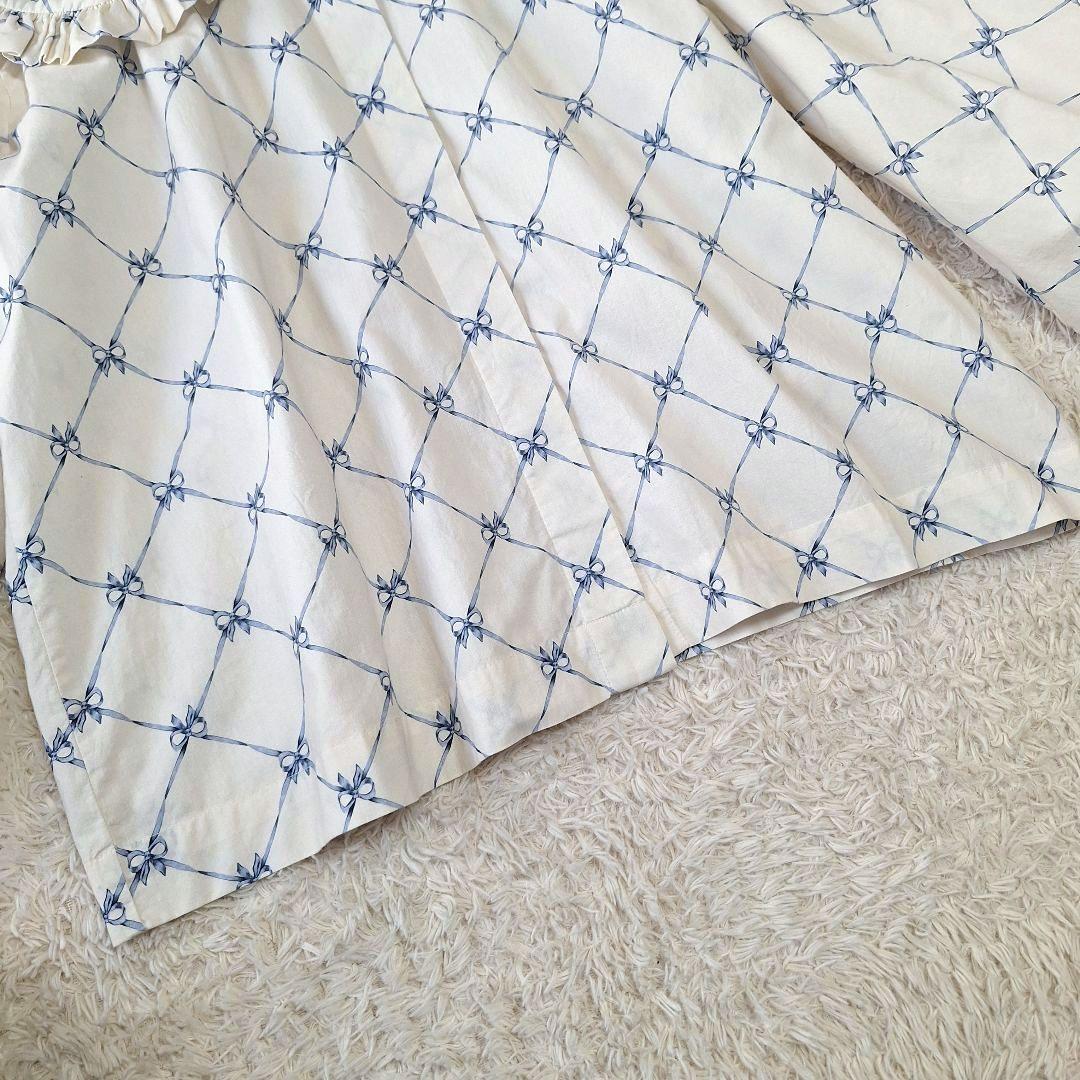 ダムソンマダー　ビッグカラーブラウス　ボリュームスリーブ　XL 相当　リボン柄