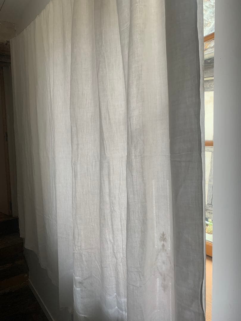 フランスアンティーク 薄手コットン 超大判一枚布 3.1x2.2m 手刺繍レース