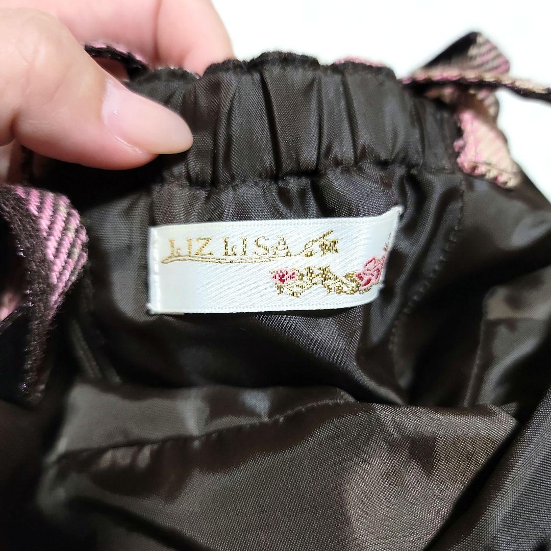 00s LIZLISA ピンクブラウンチェック リボン付き ワンピース 旧タグ
