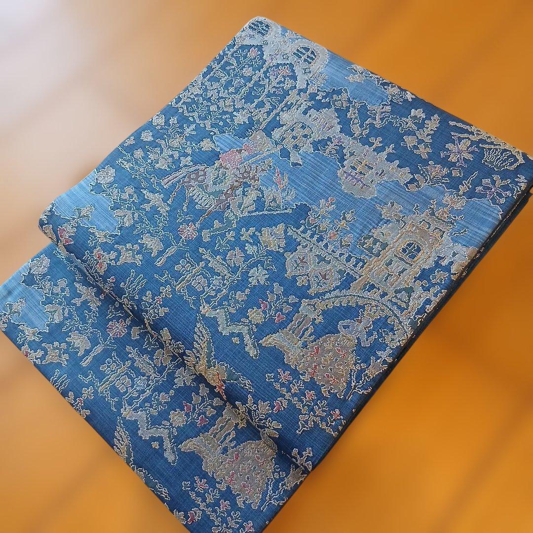 メルヘンなブルーの袋帯(青・六通)