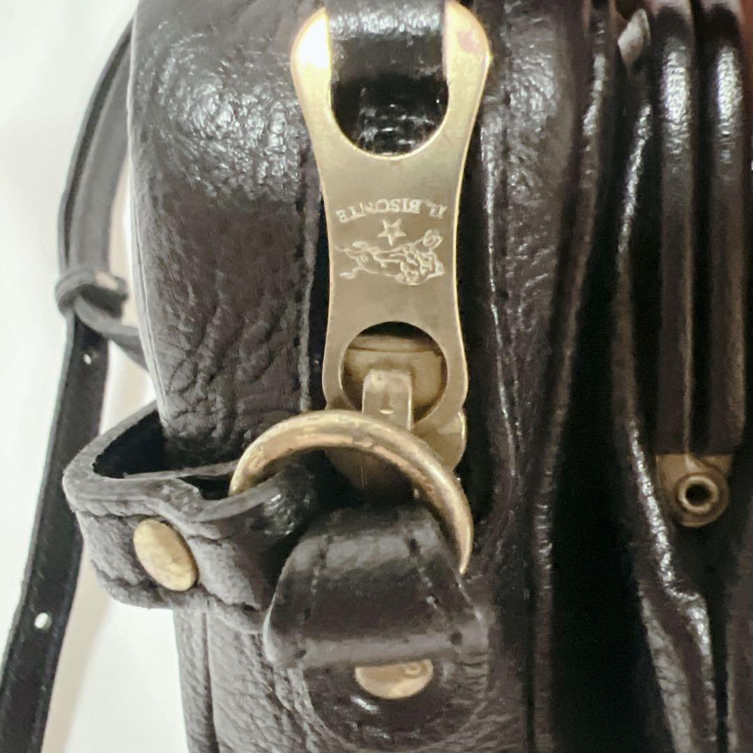 【希少】イルビゾンテ　ミニショルダー ボディバッグ　がま口　斜め掛け　レザー　黒