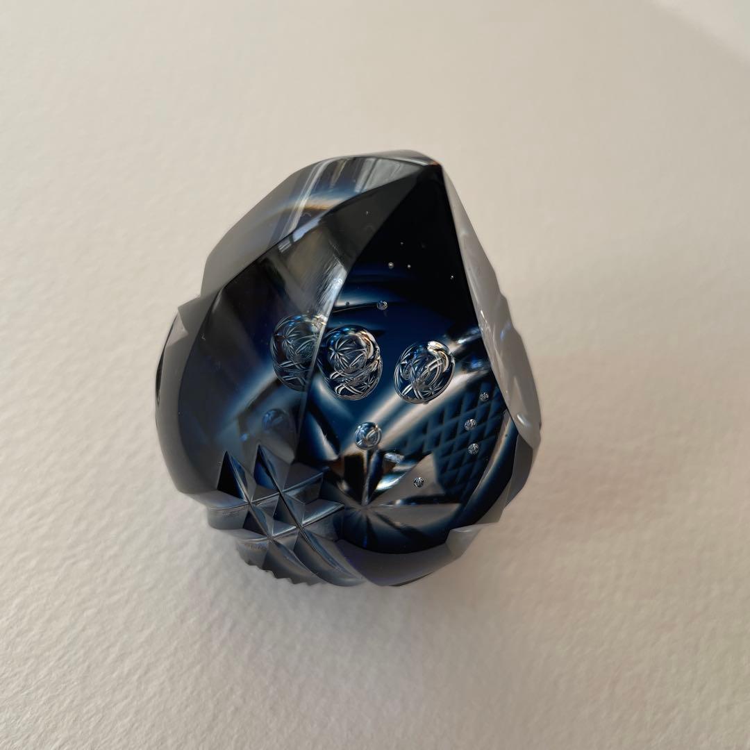 新品同様 薩摩切子 ペーパーウェイト 薩摩の雫 ブルー