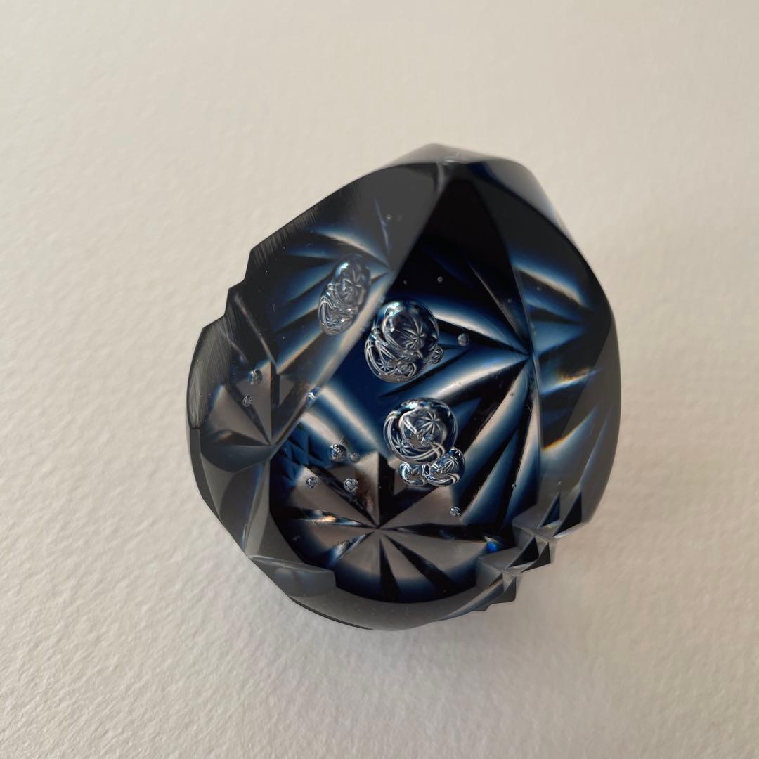 新品同様 薩摩切子 ペーパーウェイト 薩摩の雫 ブルー