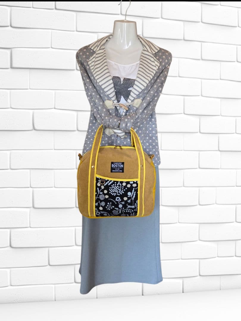 JUNE様　丸型ボストンバッグ　コーディロイ　　ハンドメイド