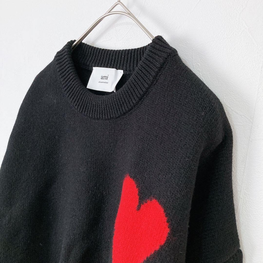 アミパリス　セーター　Ｓ　ブラック　黒　赤　ハート　ウール100％　ユニセックス