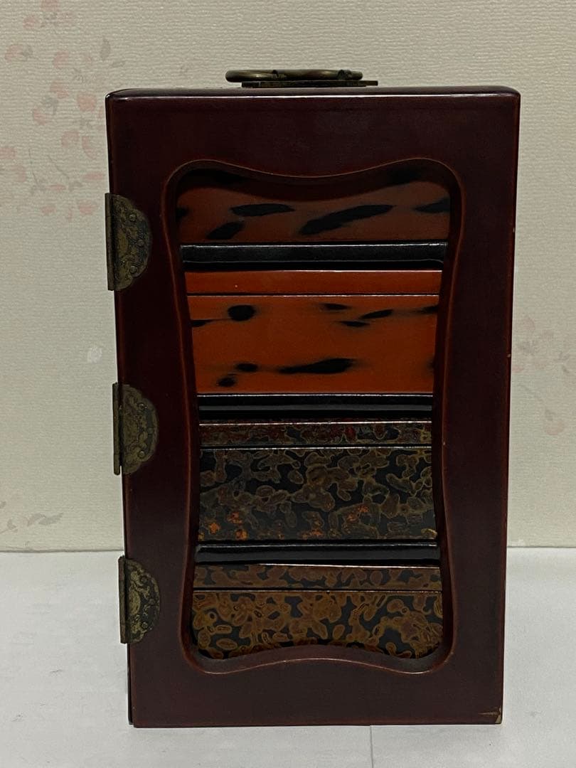 ♦明治時代工芸品 花見 野立て用 四段携帯弁当箱 提重 漆器 古美術品 骨董品