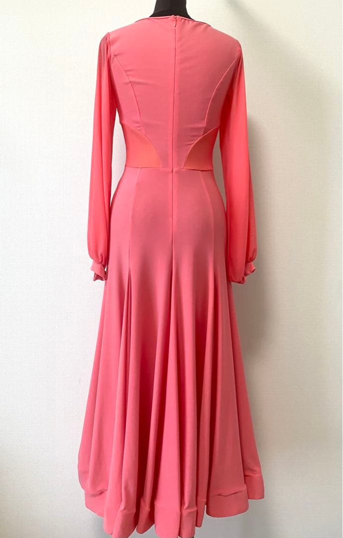 社交ダンスワンピース　パーティワンピース　ソシアルダンス　コーラル　準正装