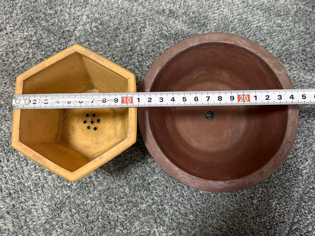 中国鉢2点セット！　刻印入りと針彫りの支那鉢　盆栽