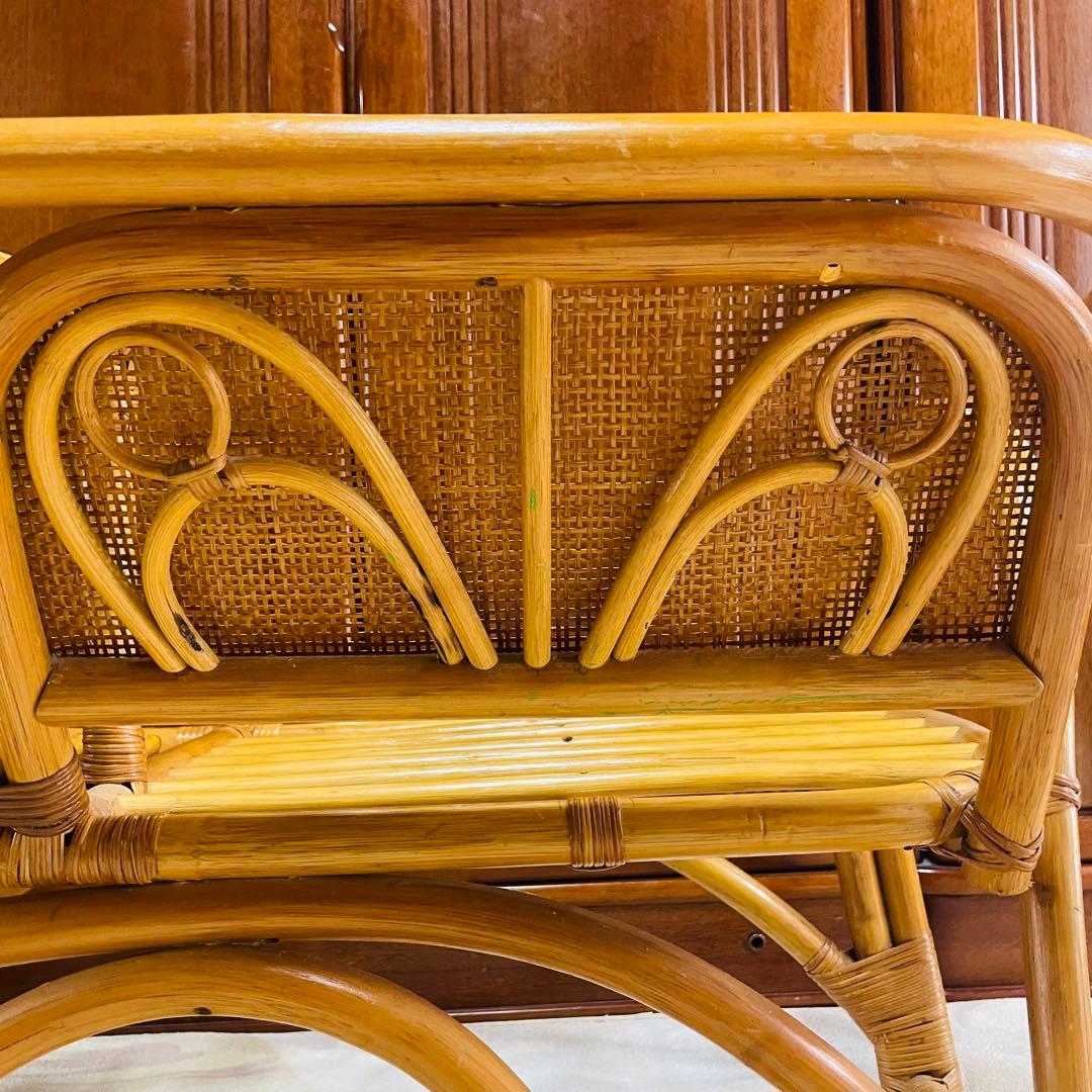籐家具 サイドテーブル付き ラタンチェア レトロ