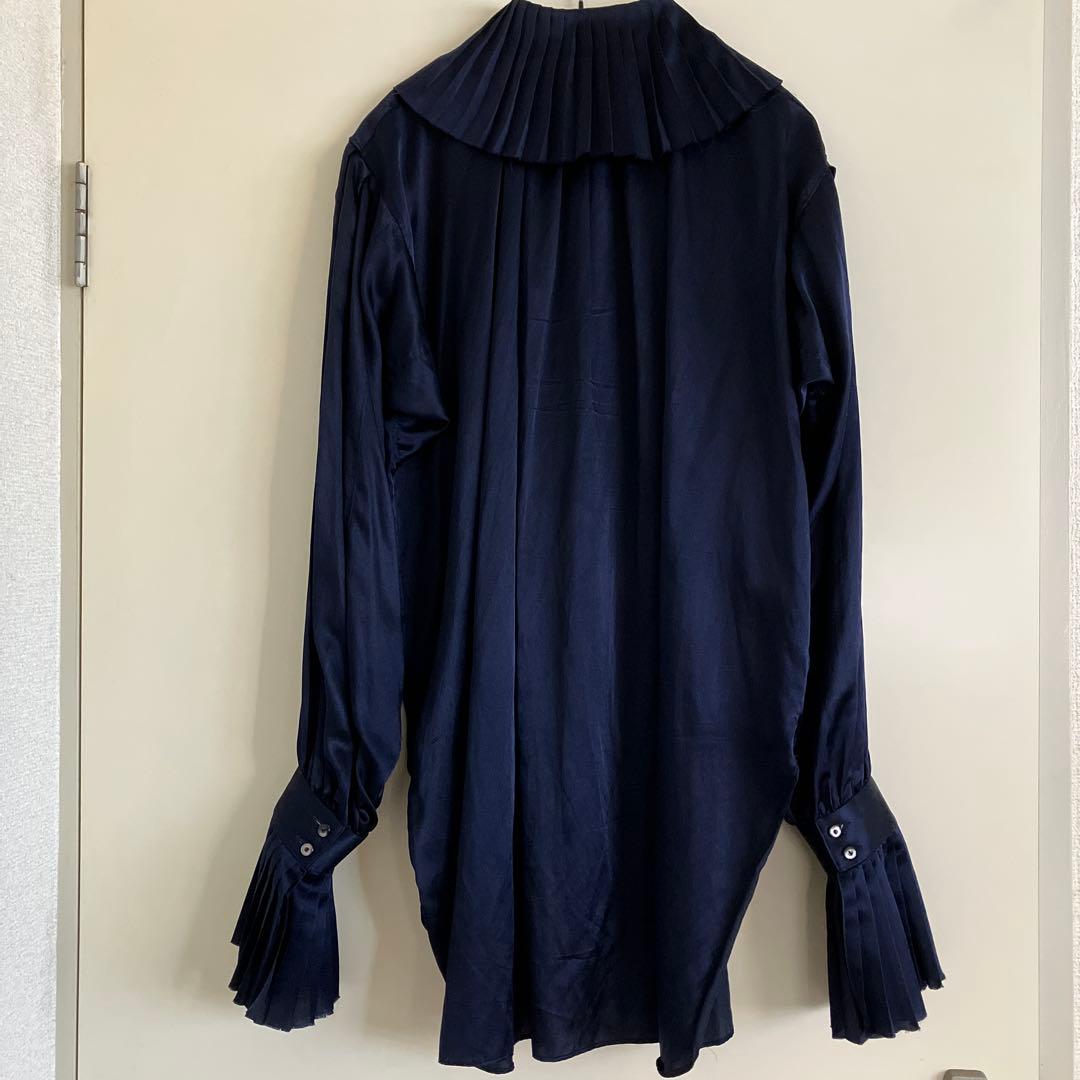 JUNMIKAMI コットンシルク　フリルシャツ　ネイビー