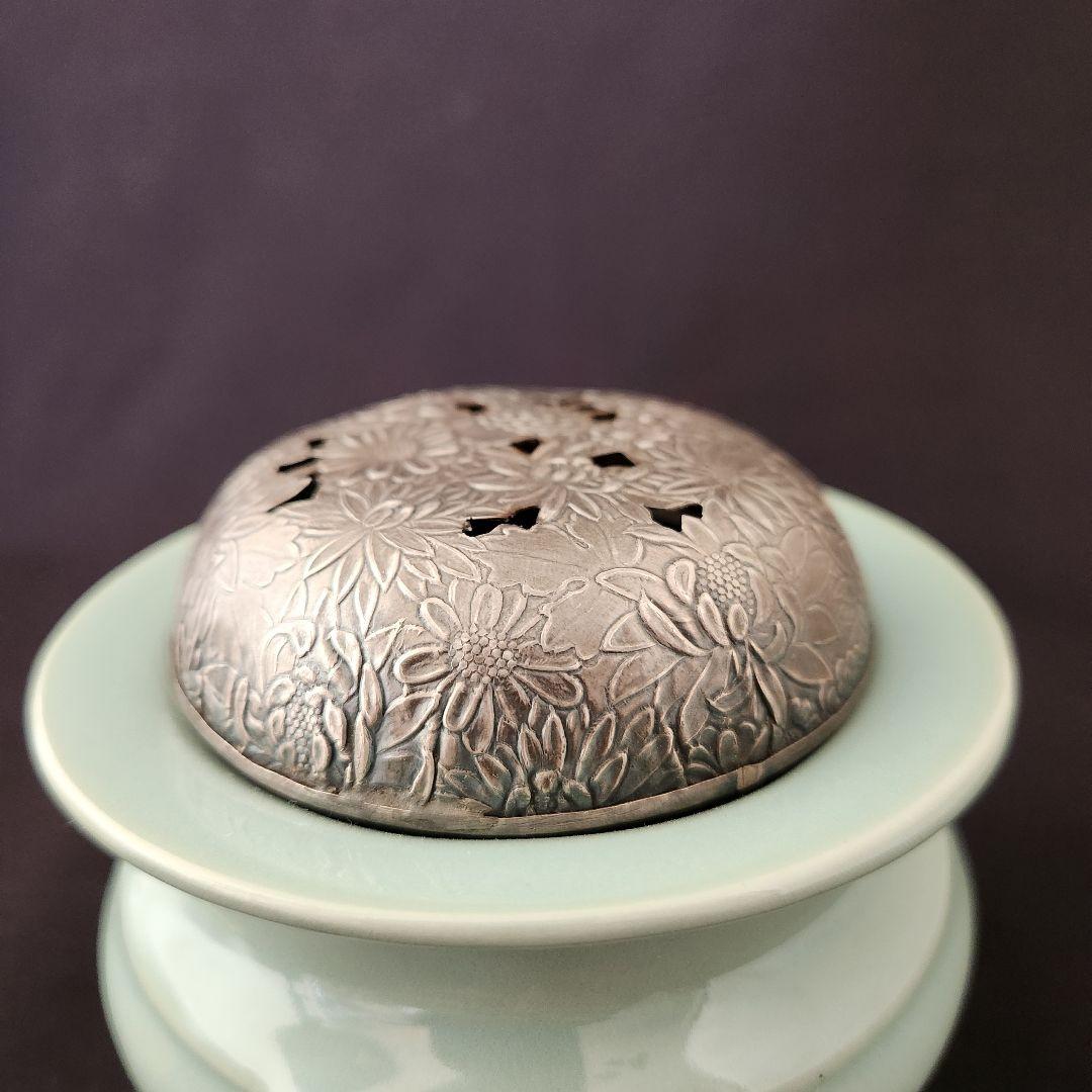 青磁 袴腰香炉 銀火屋 純銀 刻印