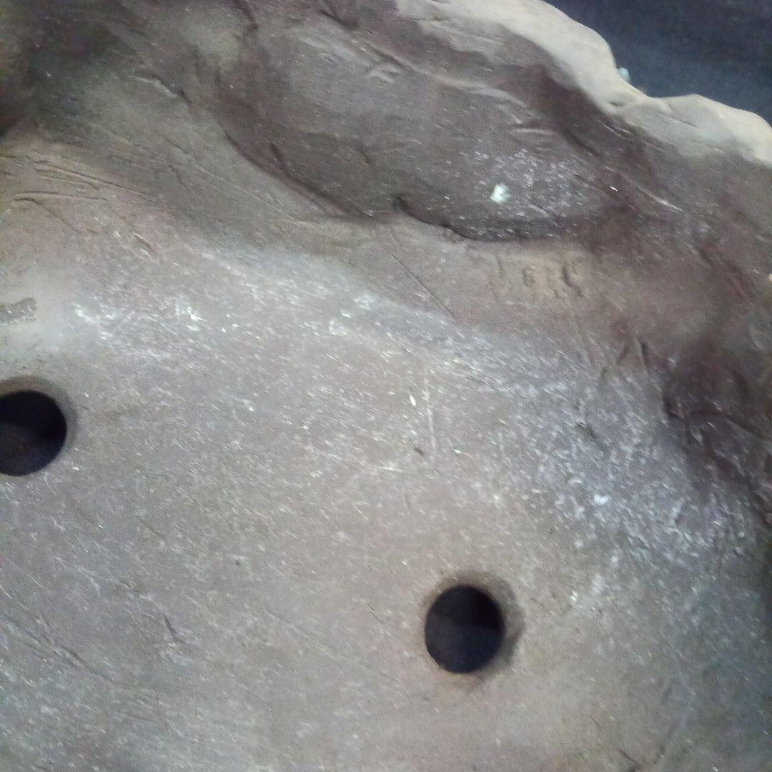 007.【浅井茶山作】岩山滝水車/変型鉢/盆栽鉢/木箱付き