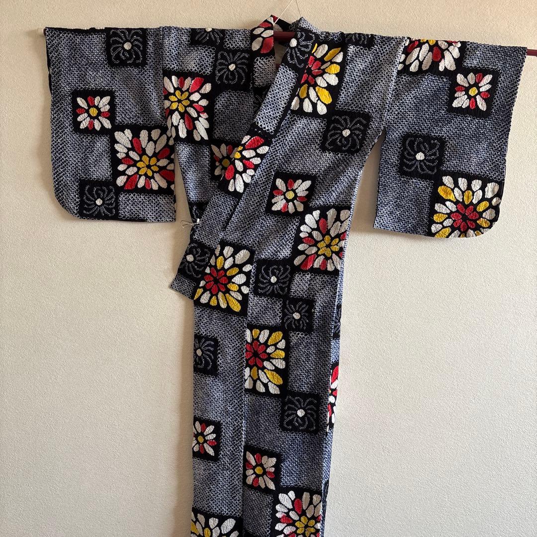 有松絞り　浴衣　美品　花火