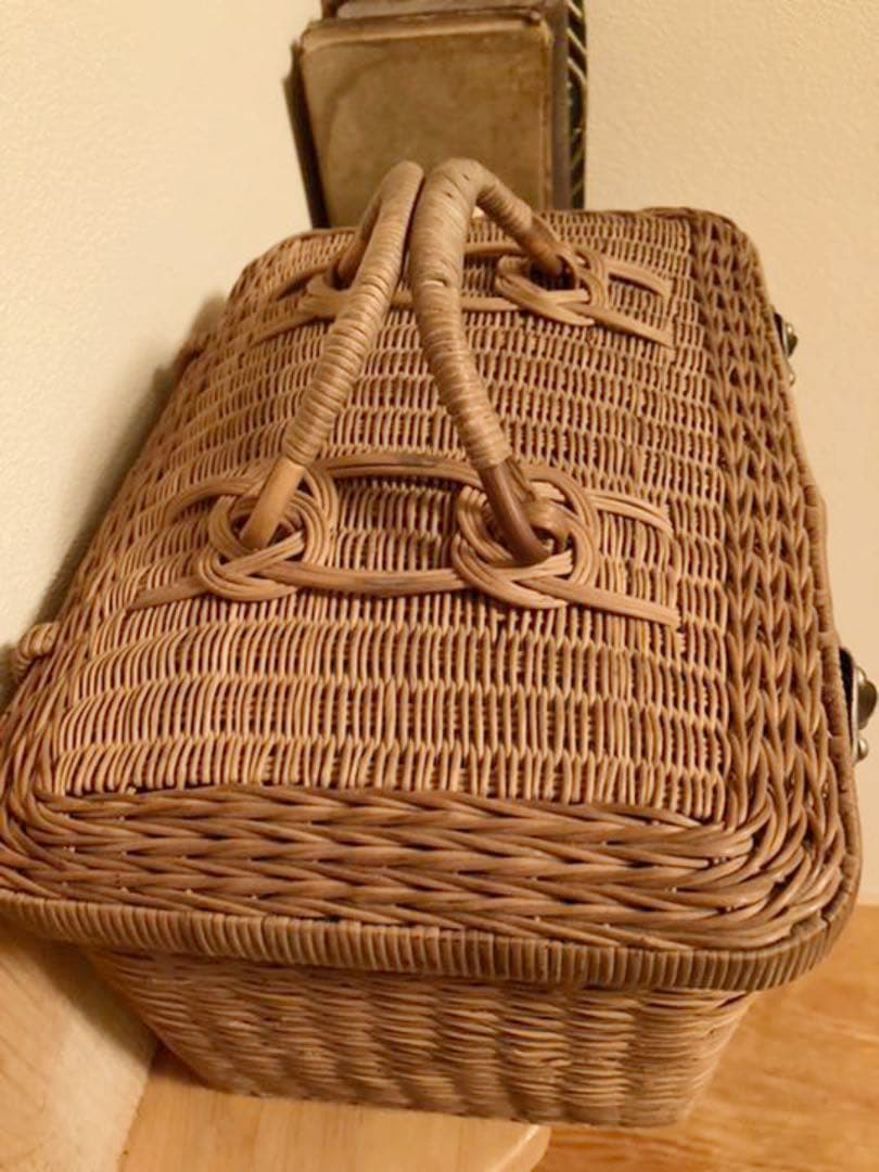 アンティークラタンバスケット　カゴバッグ　古道具