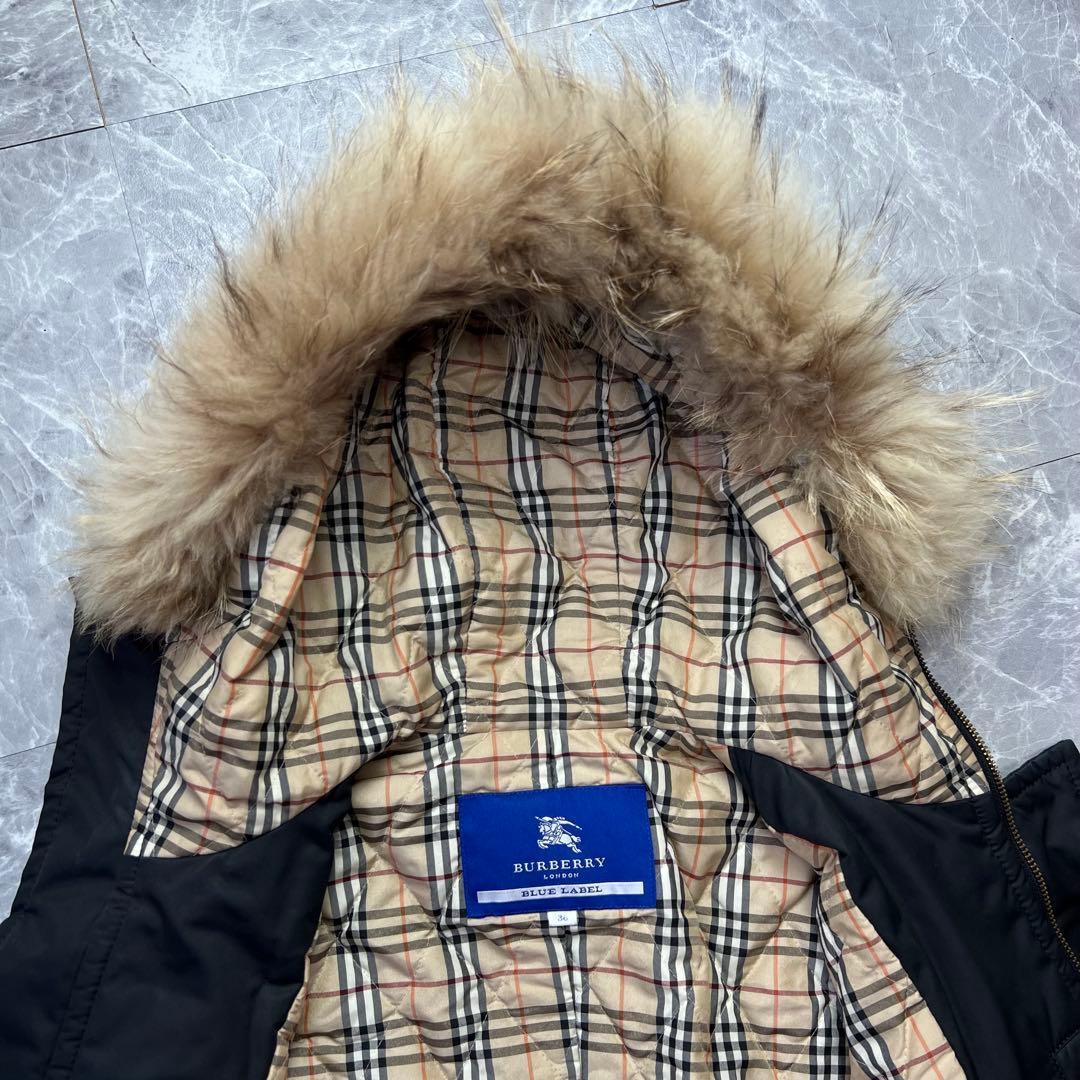 バーバリー♡モッズコート　ラクーンファー　ノバチェック 黒　36 S