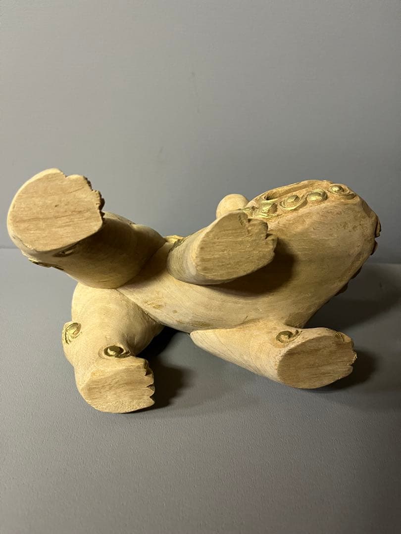 木彫り　獅子像　金淵付　１対　34