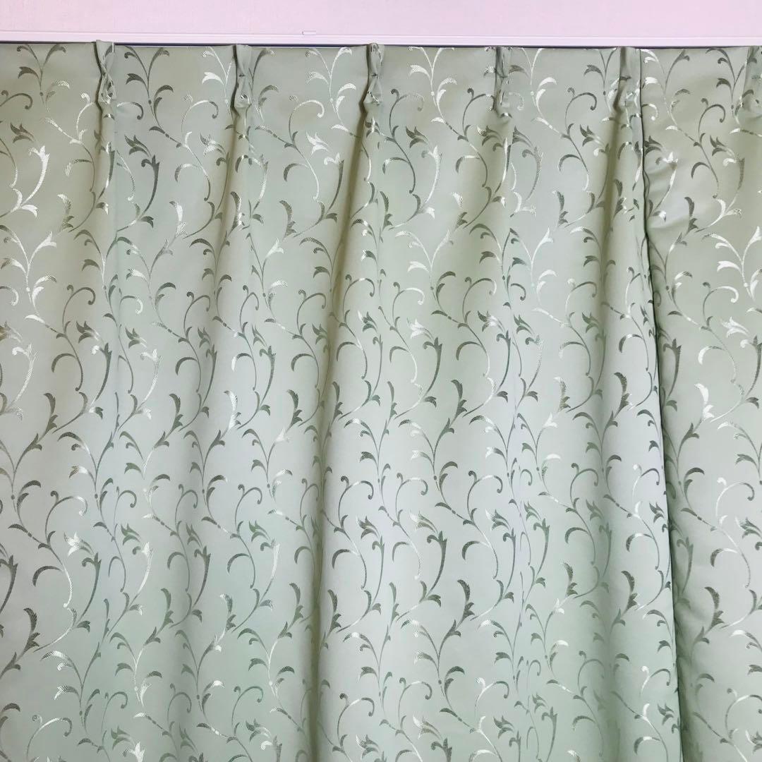 厚地カーテン　幅150cm×丈240cm2枚　グリーン