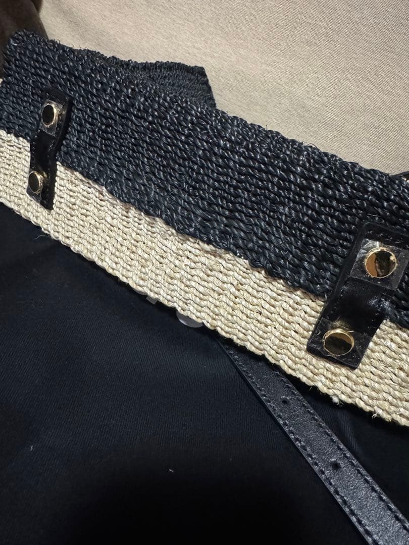 SACAI アバカ素材ショルダーバッグ ブラック/ナチュラル