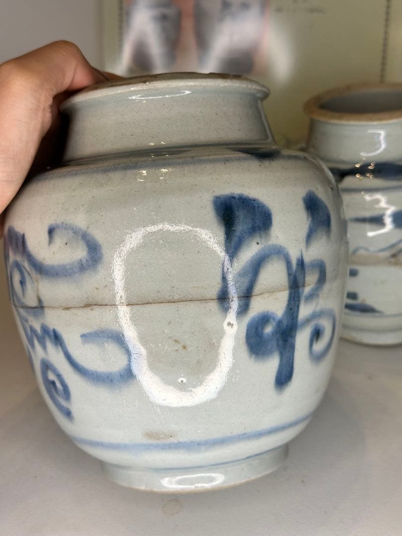染付 花瓶 二点 青花 陶磁器 古美術 時代物 傷有 証明書付